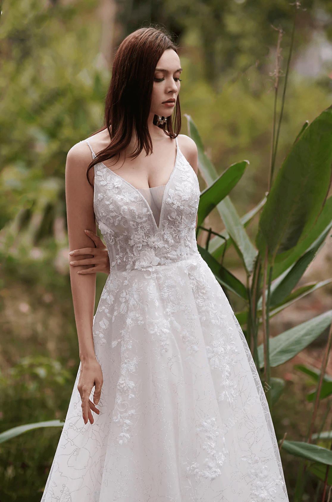 A-Line Lace Embroidery Light Ivory Precious And Timeless Spaghetti Straps Wedding Dress - Plus Size - WonderlandByLilian
