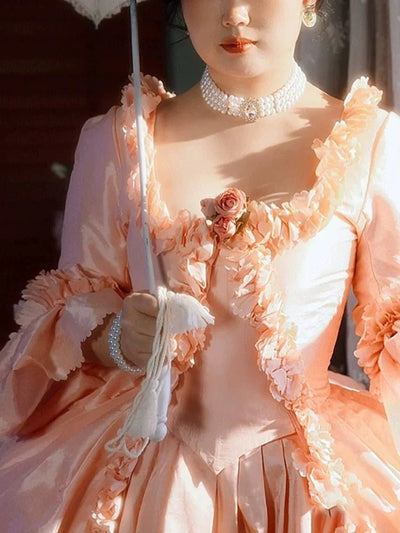 Antique Pink Satin Tea Dress - Ball Gown - Vintage Pink Wedding Dress - WonderlandByLilian