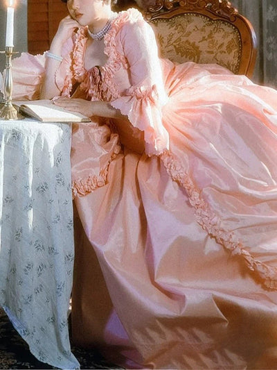 Antique Pink Satin Tea Dress - Ball Gown - Vintage Pink Wedding Dress - WonderlandByLilian