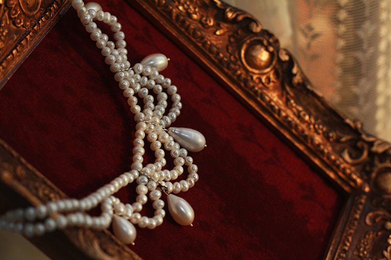 Elegant pearl wedding necklace - Pearl droplets bridal necklace