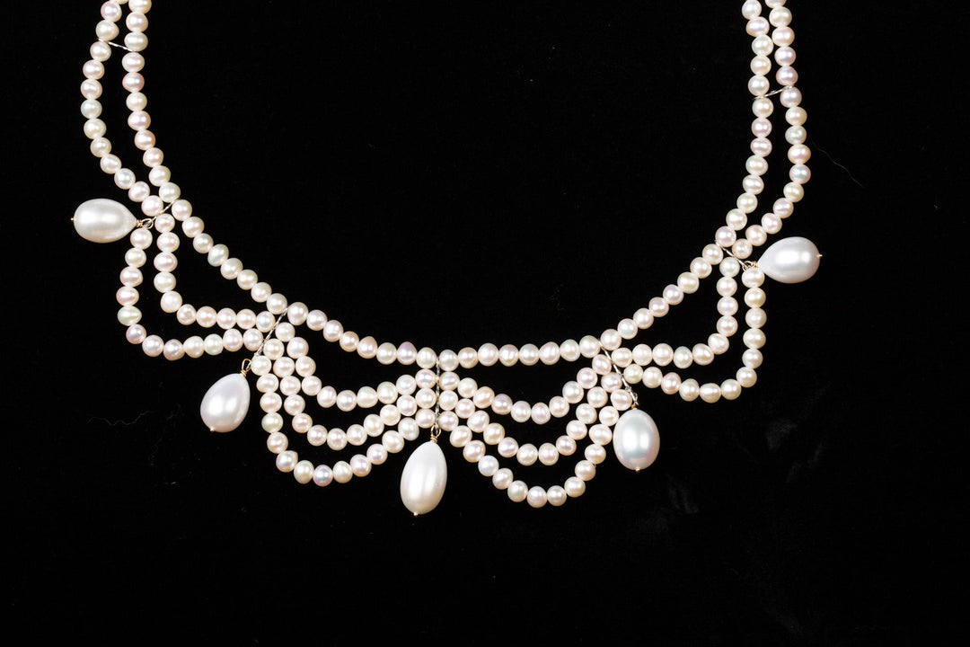 Antique Victorian Drop Pearl Necklace -Regency Era Pearl Strand Seedless - Gothic Bridal Necklace for Prom Wedding- Multi-Strand Chocker - WonderlandByLilian