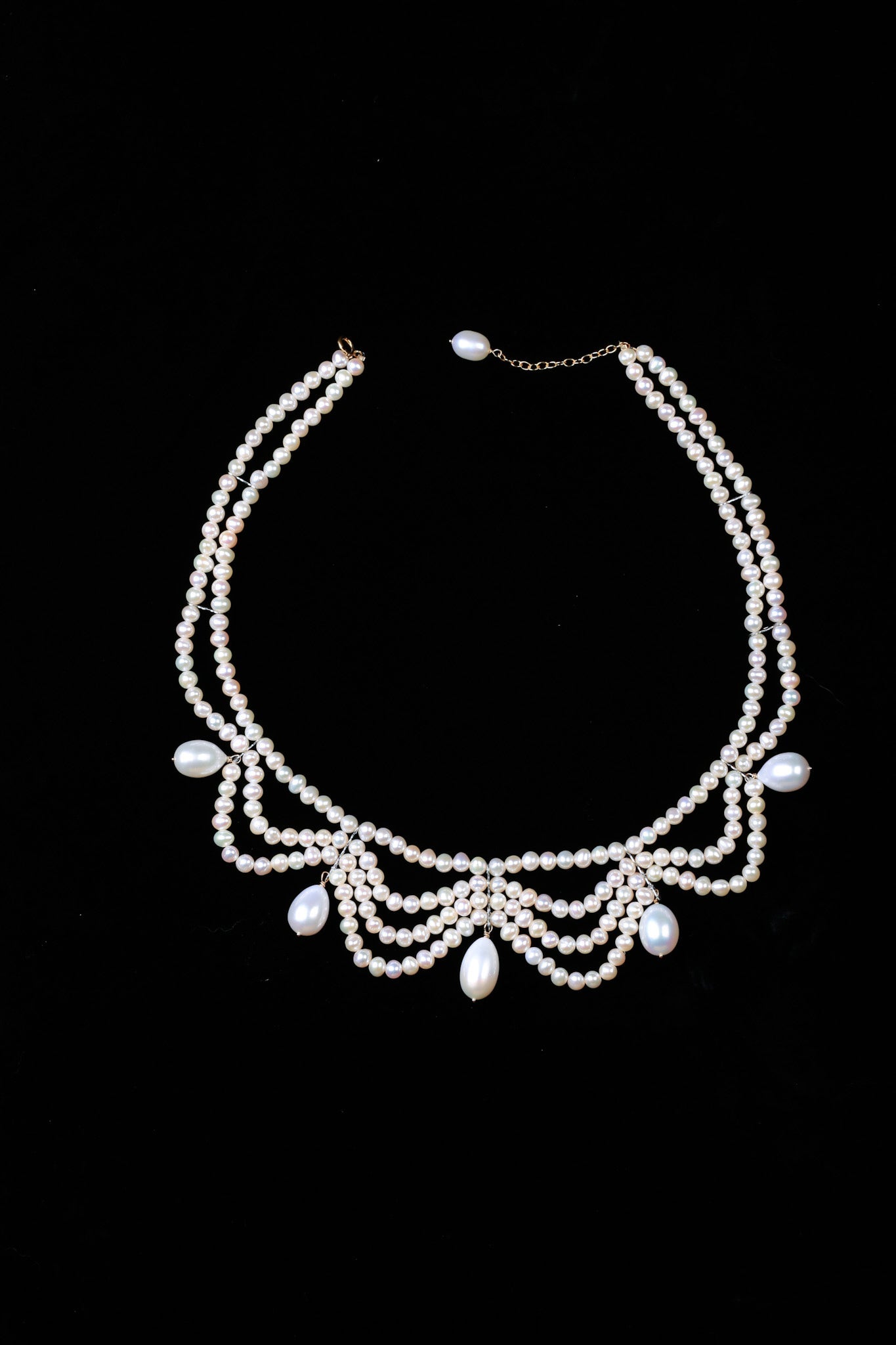Antique Victorian Drop Pearl Necklace -Regency Era Pearl Strand Seedless - Gothic Bridal Necklace for Prom Wedding- Multi-Strand Chocker - WonderlandByLilian