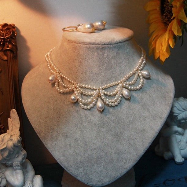 Handmade Victorian Drop Pearl Necklace - Victorian style Chocker- Multi ...