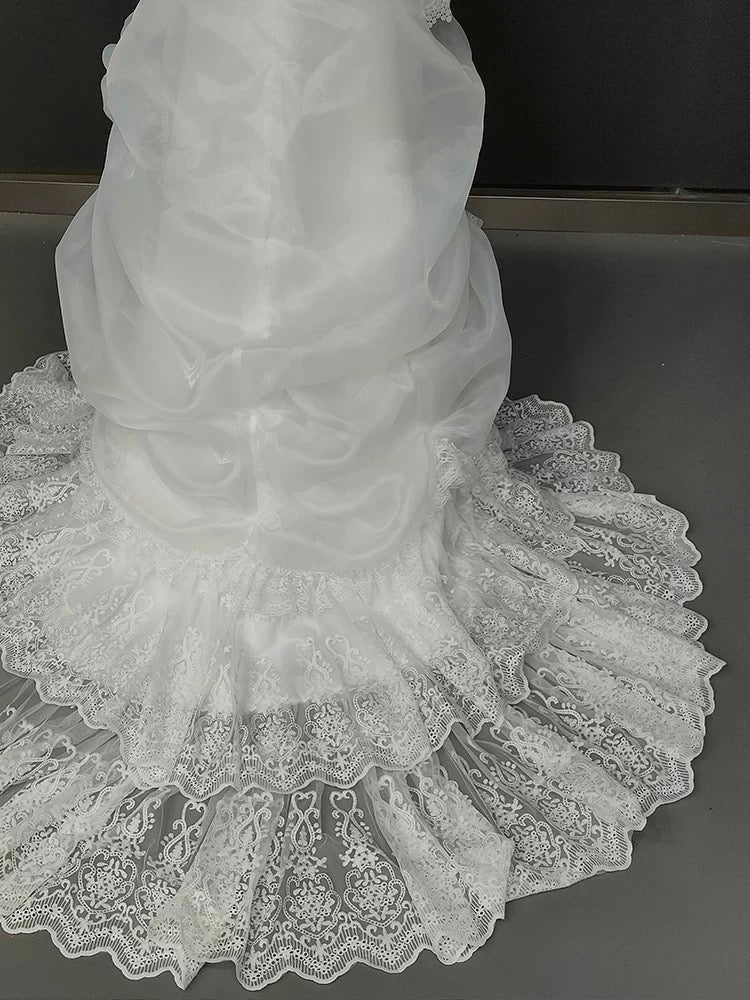Antique White Modest Wedding Dress - Vintage Wedding Dress - French Style - WonderlandByLilian