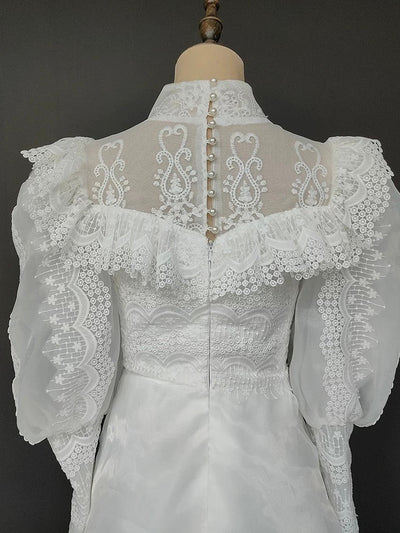 Antique White Modest Wedding Dress - Vintage Wedding Dress - French Style - WonderlandByLilian