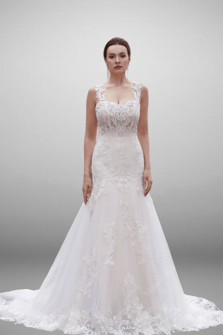 Appliques Lace Embroidery Sweetheart Neckline Mermaid Long Train Wedding Dress- Plus Size - WonderlandByLilian