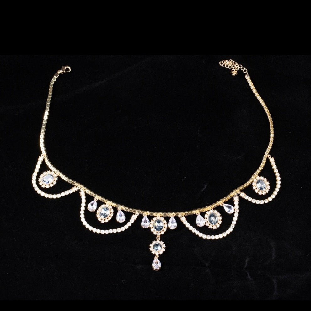 Audrey Hepburn Vintage Baroque Gemstones Necklace - Precious Stone Pearl Chocker for Women Regency Era Style - French Lolita Jewelry - WonderlandByLilian