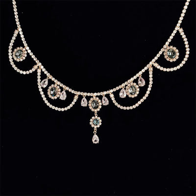Audrey Hepburn Vintage Baroque Gemstones Necklace - Precious Stone Pearl Chocker for Women Regency Era Style - French Lolita Jewelry - WonderlandByLilian