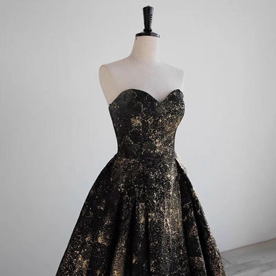 Black And Gold Gothic Wedding Dress With Sequin - Gothic Strapless Ball Gown Plus Size - WonderlandByLilian
