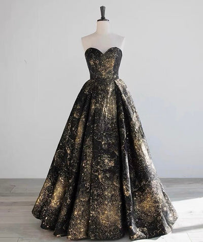 Black And Gold Gothic Wedding Dress With Sequin - Gothic Strapless Ball Gown Plus Size - WonderlandByLilian