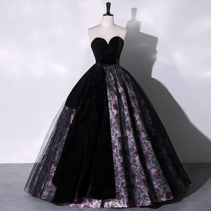 Black and Purple Gothic Wedding Dress - Sexy Gothic Floral Strapless Ball Gown - WonderlandByLilian