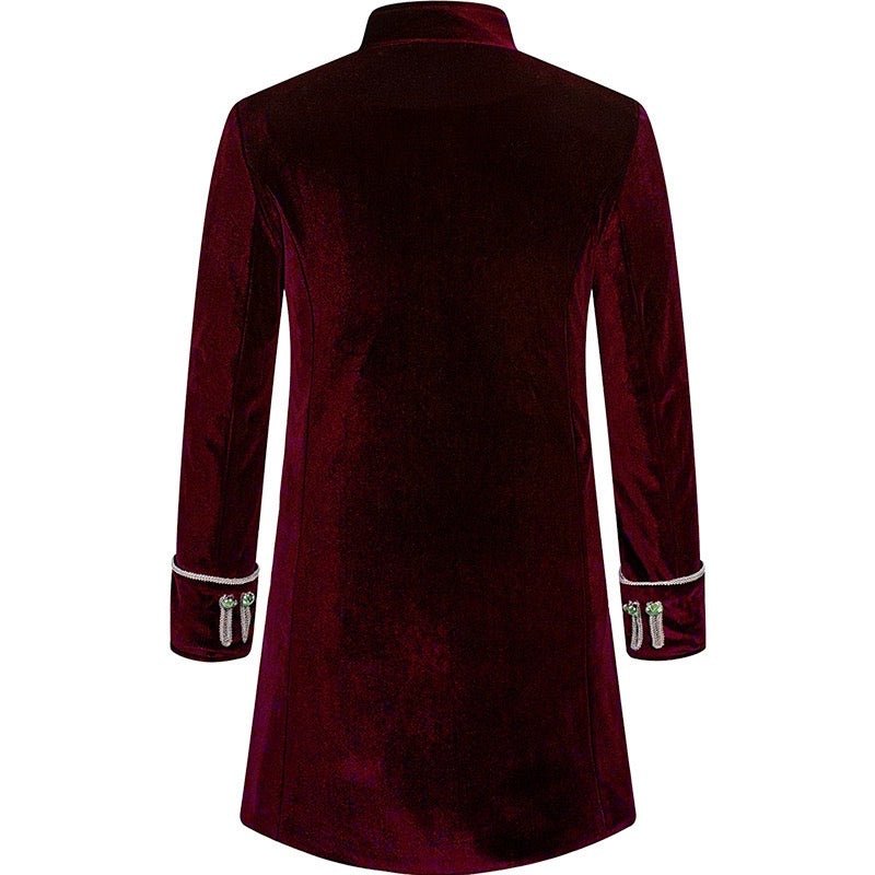 Black Burgundy Sapphire Punk And Gothic Medieval Velvet Coat With Collar For Men Vintage Cosplay Party -Plus Size - WonderlandByLilian