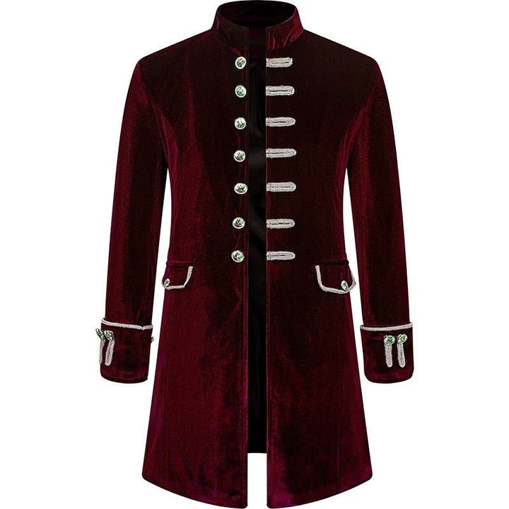 Black Burgundy Sapphire Punk And Gothic Medieval Velvet Coat With Collar For Men Vintage Cosplay Party -Plus Size - WonderlandByLilian