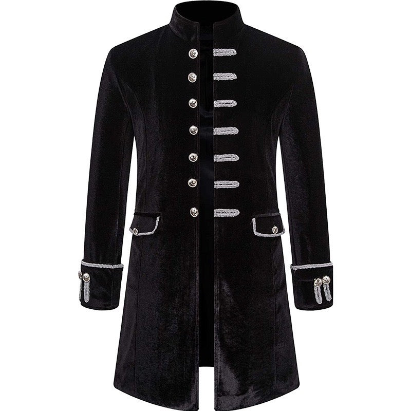 Black Burgundy Sapphire Punk And Gothic Medieval Velvet Coat With Collar For Men Vintage Cosplay Party -Plus Size - WonderlandByLilian