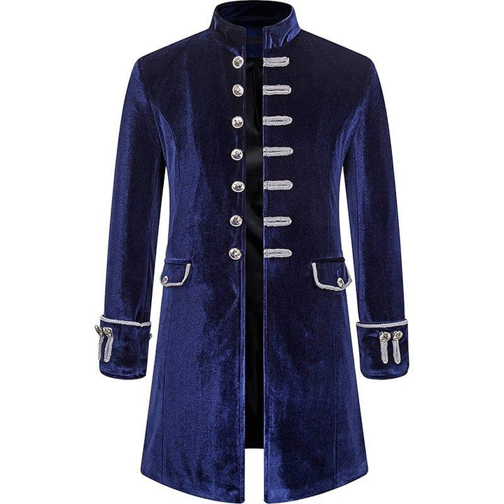 Black Burgundy Sapphire Punk And Gothic Medieval Velvet Coat With Collar For Men Vintage Cosplay Party -Plus Size - WonderlandByLilian