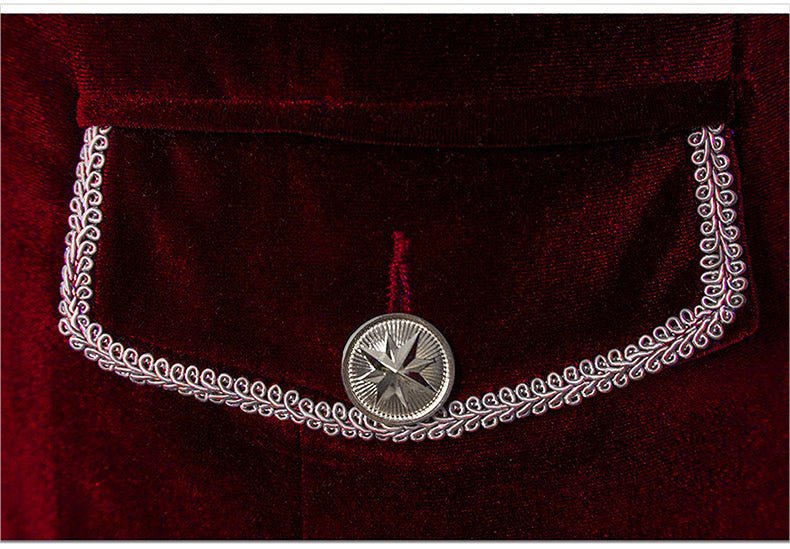 Black Burgundy Sapphire Punk And Gothic Medieval Velvet Coat With Collar For Men Vintage Cosplay Party -Plus Size - WonderlandByLilian