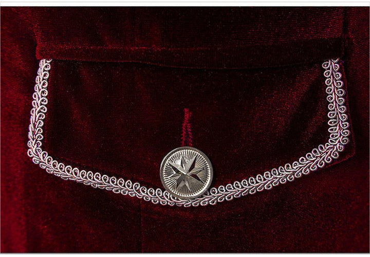 Black Burgundy Sapphire Punk And Gothic Medieval Velvet Coat With Collar For Men Vintage Cosplay Party -Plus Size - WonderlandByLilian
