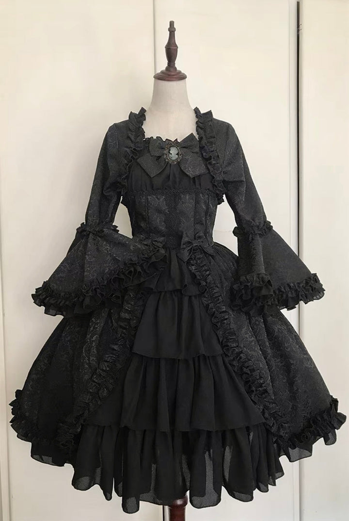 BLACK GOTHIC LOLITA DRESS - PLUS SIZE - LONG/SHORT GOTHIC LOLITA DRESS - LACE GOTHIC WEDDING DRESS - GOTHIC BALL GOWN - WonderlandByLilian
