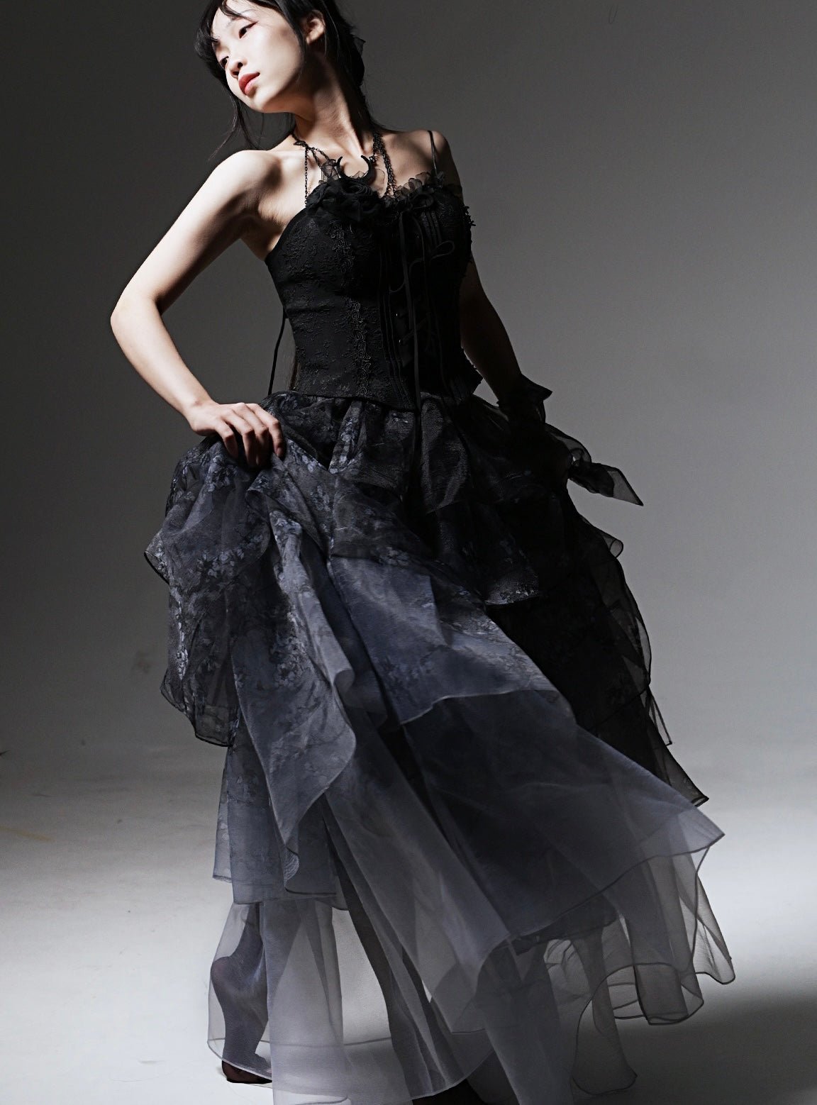 Black Gothic Dress Plus Size with Corset- WonderlandByLilian