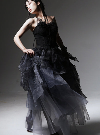 Black Gothic Lolita Dress With Corset - Black Ball Gown Wedding Dress Plus Size - WonderlandByLilian