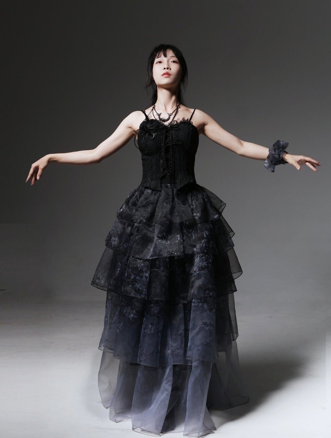 Black Gothic Dress Plus Size with Corset- WonderlandByLilian
