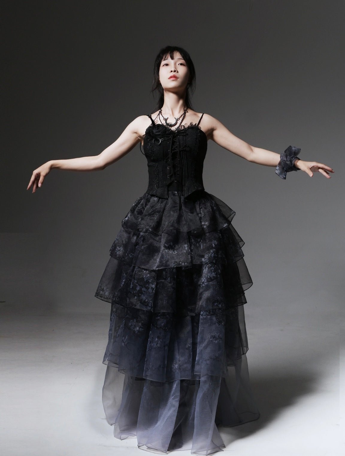 Black Gothic Lolita Dress With Corset - Black Ball Gown Wedding Dress Plus  Size