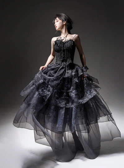 Black Gothic Lolita Dress With Corset - Black Ball Gown Wedding Dress Plus Size - WonderlandByLilian
