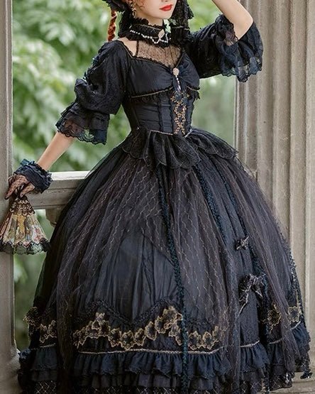 Black victorian dress plus size outlet