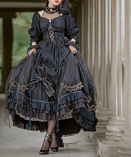 Black Gothic Lolita Lace Wedding Dress With Corset Plus Size - WonderlandByLilian