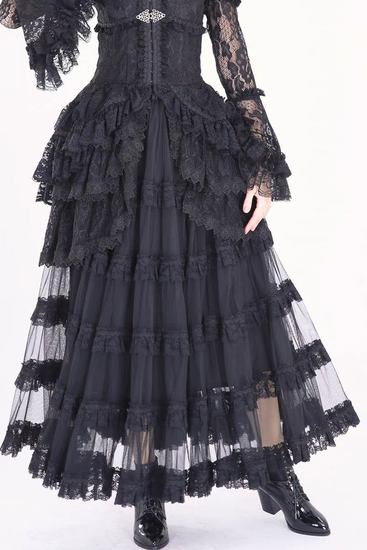 BLACK GOTHIC VICTORIAN WDDING DRESS - LONG GOTHIC LOLITA DRESS - LACE MODEST WEDDING DRESS - GOTHIC BALL GOWN PLUS SIZE - WonderlandByLilian