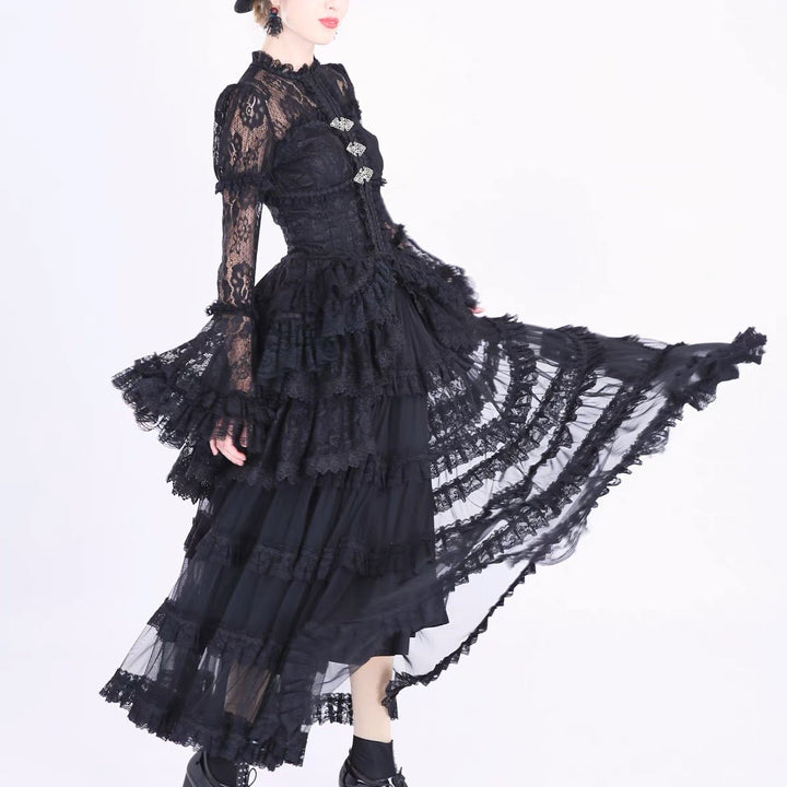 BLACK GOTHIC VICTORIAN WDDING DRESS - LONG GOTHIC LOLITA DRESS - LACE MODEST WEDDING DRESS - GOTHIC BALL GOWN PLUS SIZE - WonderlandByLilian