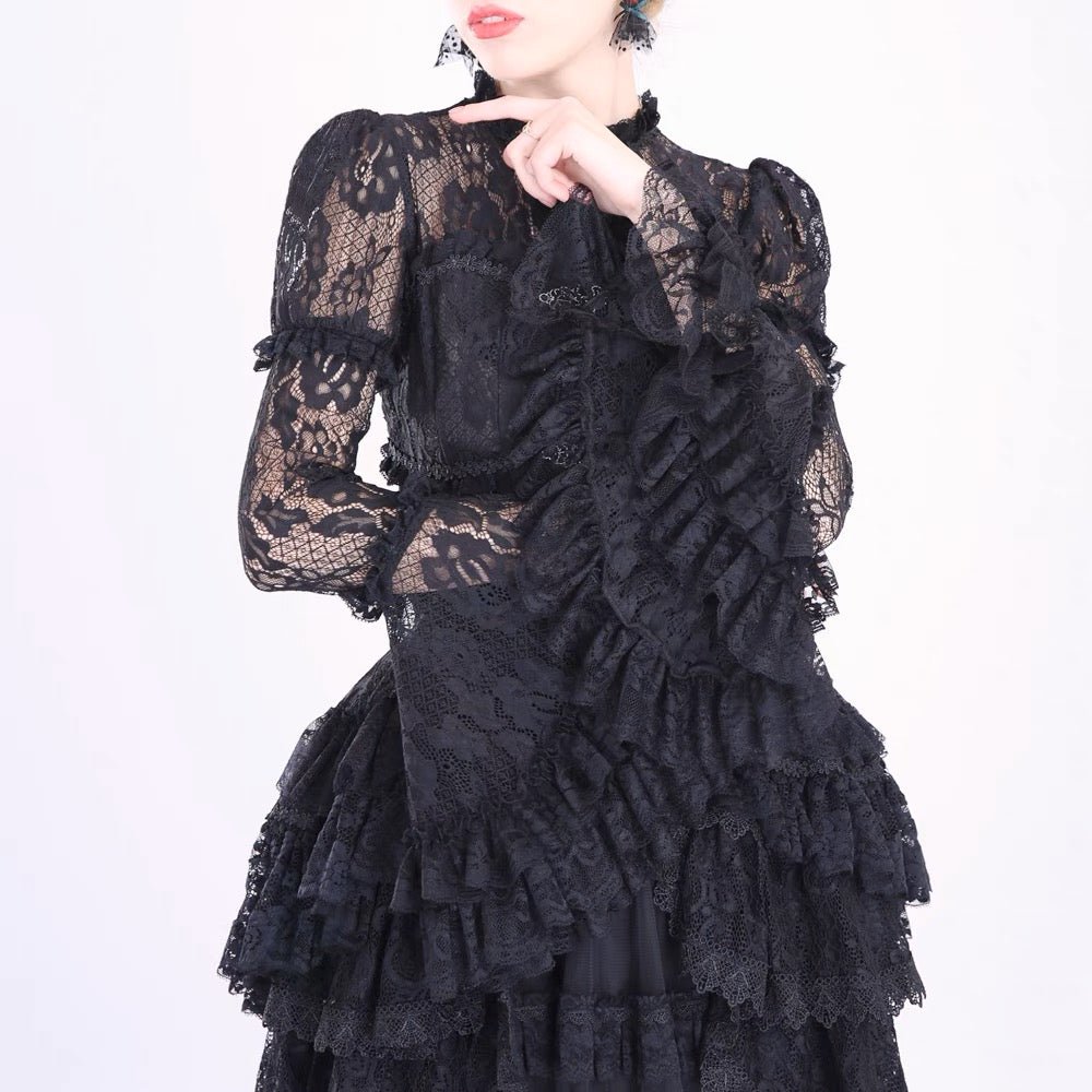 BLACK GOTHIC VICTORIAN WDDING DRESS - LONG GOTHIC LOLITA DRESS - LACE MODEST WEDDING DRESS - GOTHIC BALL GOWN PLUS SIZE - WonderlandByLilian