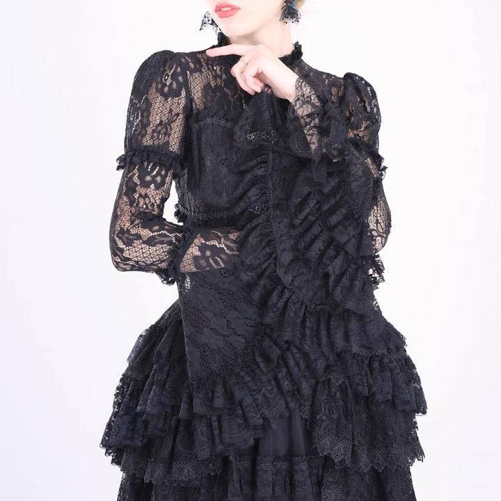 BLACK GOTHIC VICTORIAN WDDING DRESS - LONG GOTHIC LOLITA DRESS - LACE MODEST WEDDING DRESS - GOTHIC BALL GOWN PLUS SIZE - WonderlandByLilian