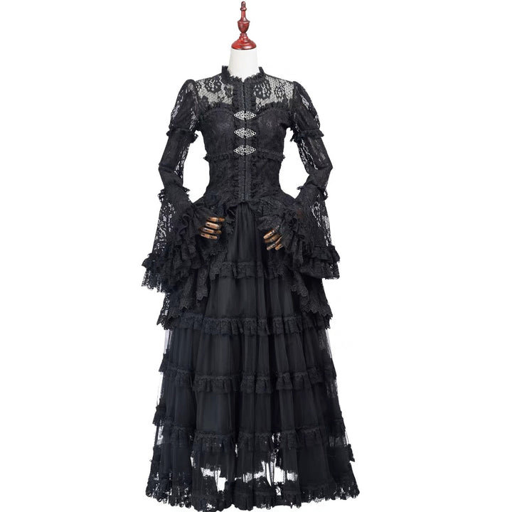 BLACK GOTHIC VICTORIAN WDDING DRESS - LONG GOTHIC LOLITA DRESS - LACE MODEST WEDDING DRESS - GOTHIC BALL GOWN PLUS SIZE - WonderlandByLilian