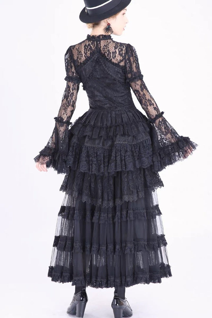 BLACK GOTHIC VICTORIAN WDDING DRESS - LONG GOTHIC LOLITA DRESS - LACE MODEST WEDDING DRESS - GOTHIC BALL GOWN PLUS SIZE - WonderlandByLilian