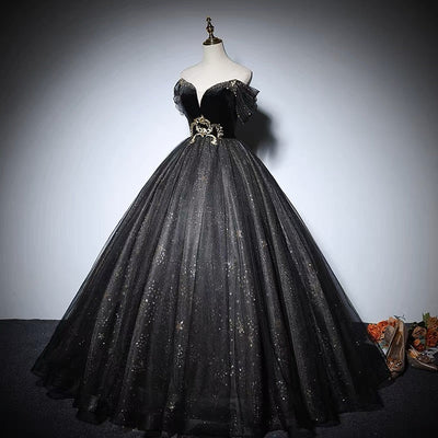 Black Gothic Wedding Dress - V-line Fairy Gothic Ball Gown Plus Size - WonderlandByLilian