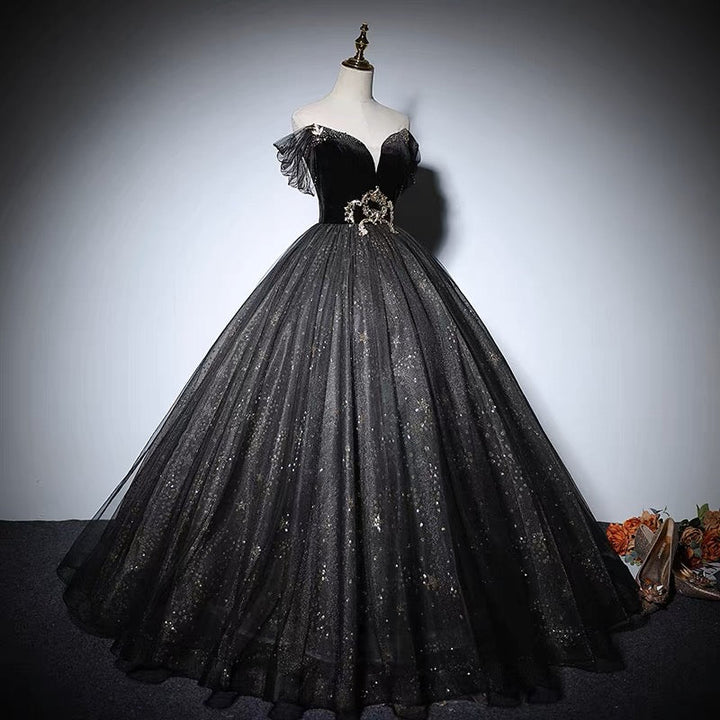 Black Gothic Wedding Dress - V-line Fairy Gothic Ball Gown Plus Size - WonderlandByLilian