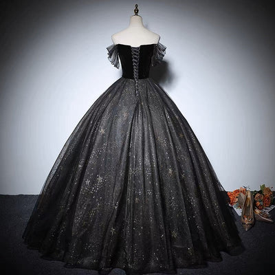 Black Gothic Wedding Dress - V-line Fairy Gothic Ball Gown Plus Size - WonderlandByLilian