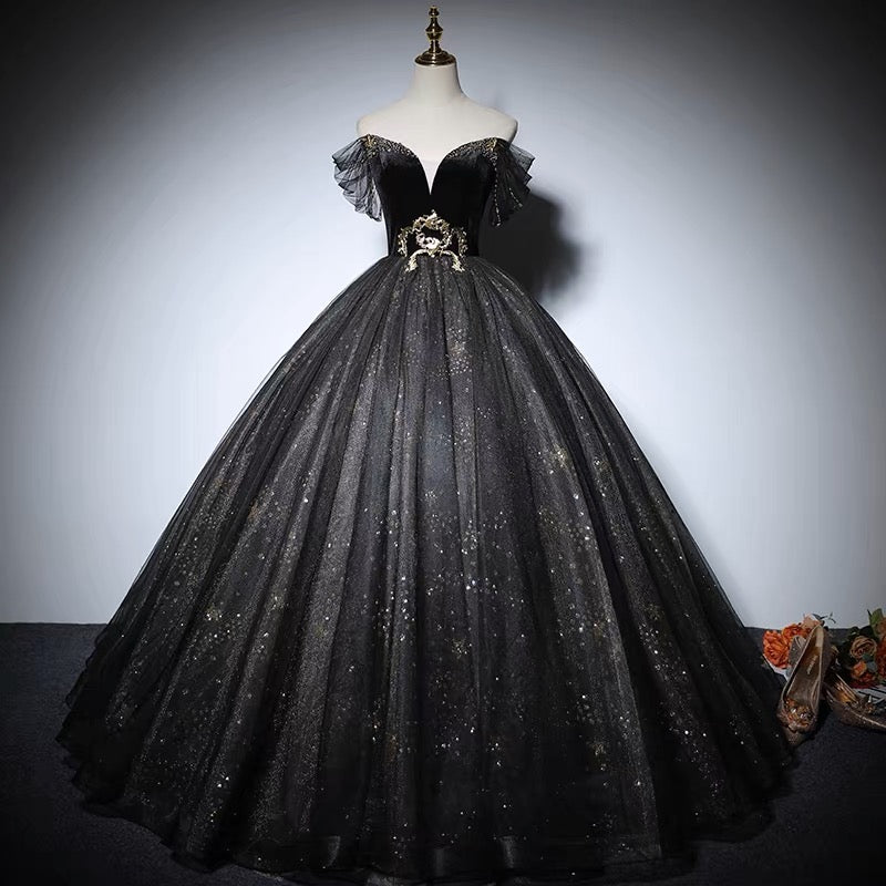 Black Gothic Wedding Dress - V-line Fairy Gothic Ball Gown Plus Size - WonderlandByLilian