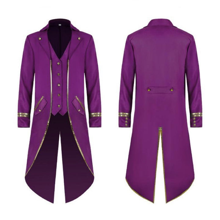 Black Purple Blue Green Red Tailcoat Suit For Men with Gold Trimming - Gothic Blazer For Cosplay Party Masquerade -Plus Size - WonderlandByLilian