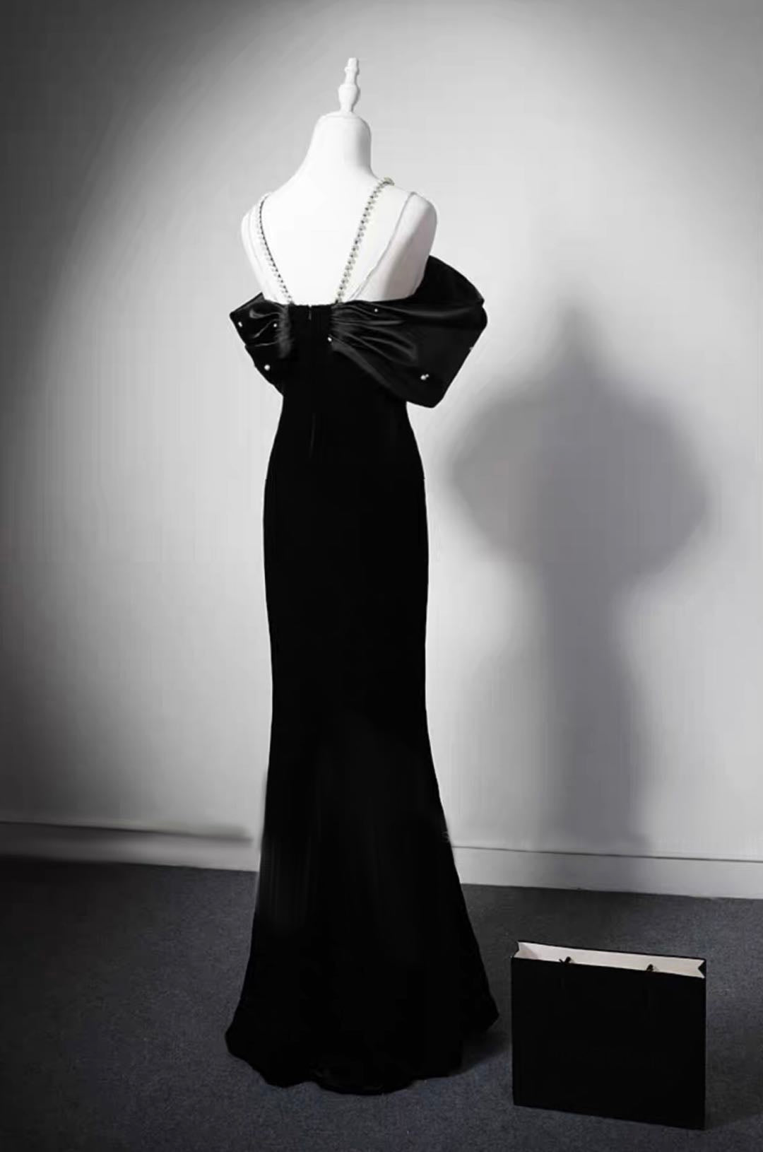 Black Velvet Mermaid Formal Dress With Pearl Chain - Plus Size - WonderlandByLilian