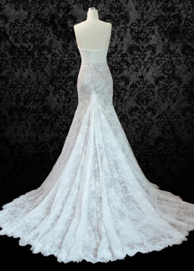 Boho Mermaid Chapel Train Floral Lace Embroidery Spaghetti Straps Wedding Dress Plus Size - WonderlandByLilian