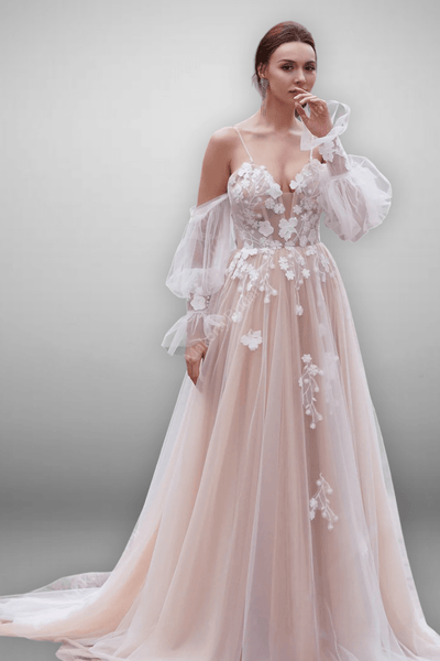 Boho Style Elegant 3D Flower Appliques A-Line Spaghetti Straps Wedding Dress - Plus Size - WonderlandByLilian