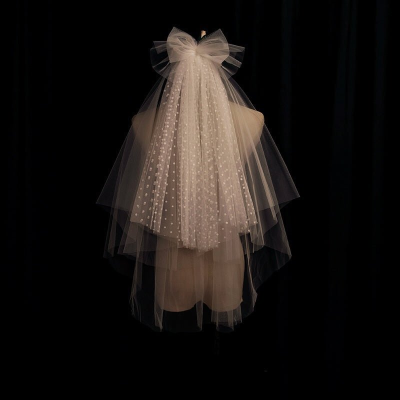 Bow Lace Tulle Veil With Blusher - WonderlandByLilian