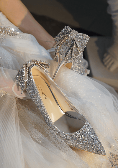 Bowtique Silver Bridal Heels - WonderlandByLilian