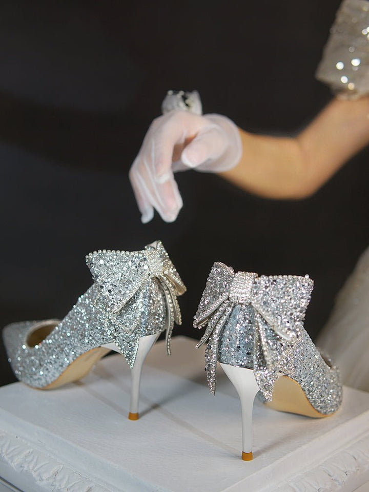 Bowtique Silver Bridal Heels - WonderlandByLilian