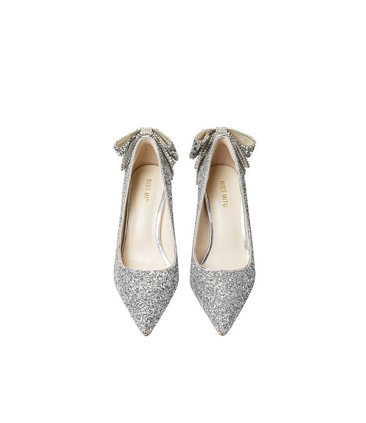 Bowtique Silver Bridal Heels - WonderlandByLilian