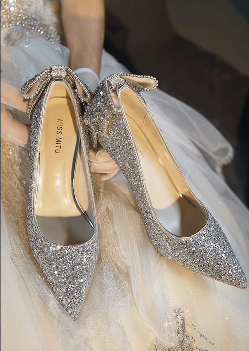 Bowtique Silver Bridal Heels - WonderlandByLilian