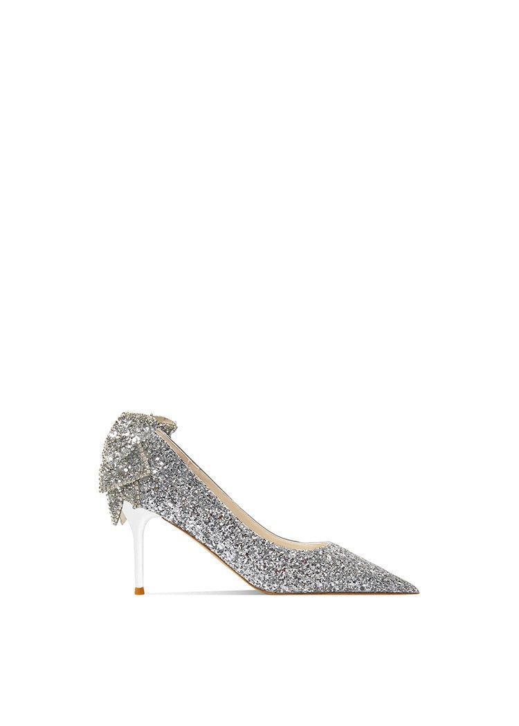 Bowtique Silver Bridal Heels - WonderlandByLilian