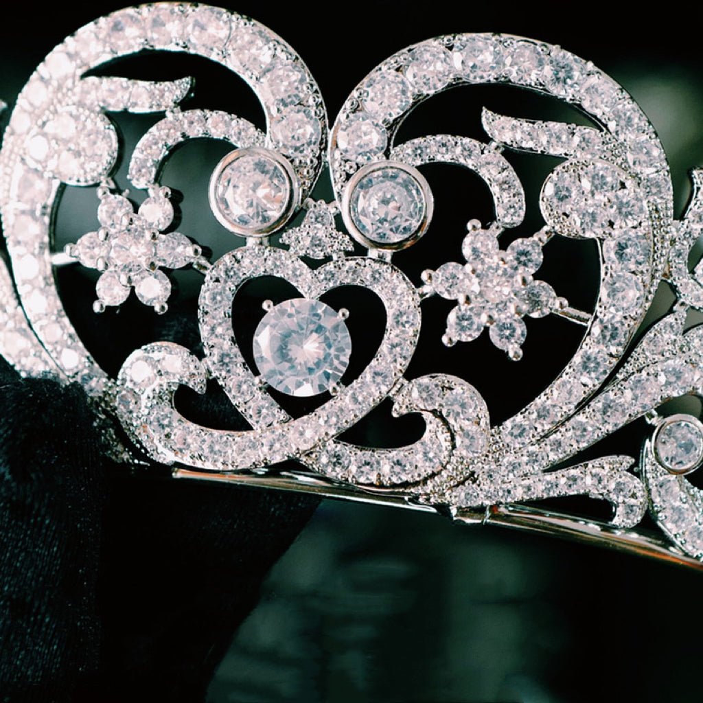 Bridal Crown Vintage Silver Headpiece With Sparkling Rhinestones - WonderlandByLilian